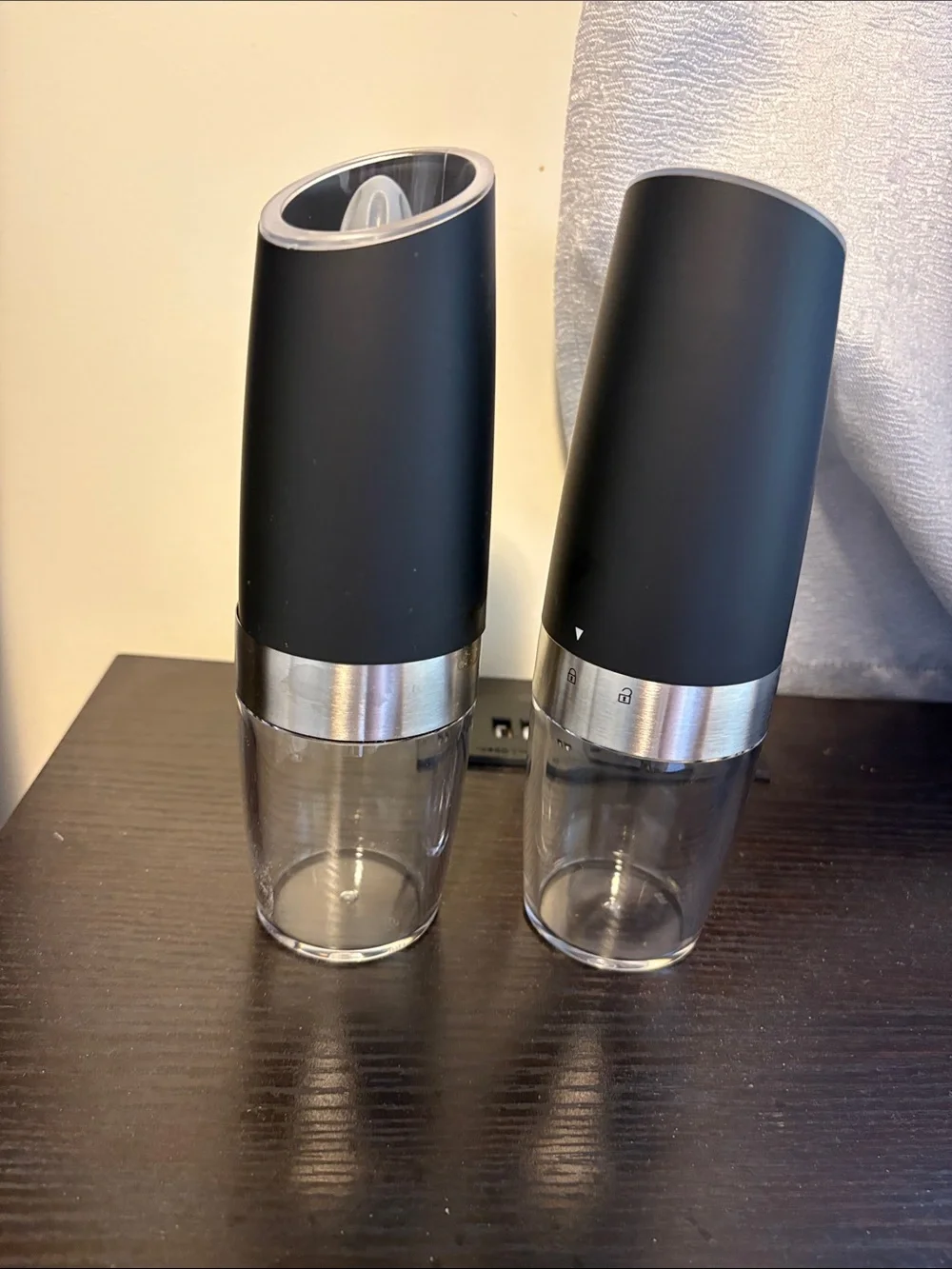 Electric Salt and Pepper Grinder Set - Black & Stainless